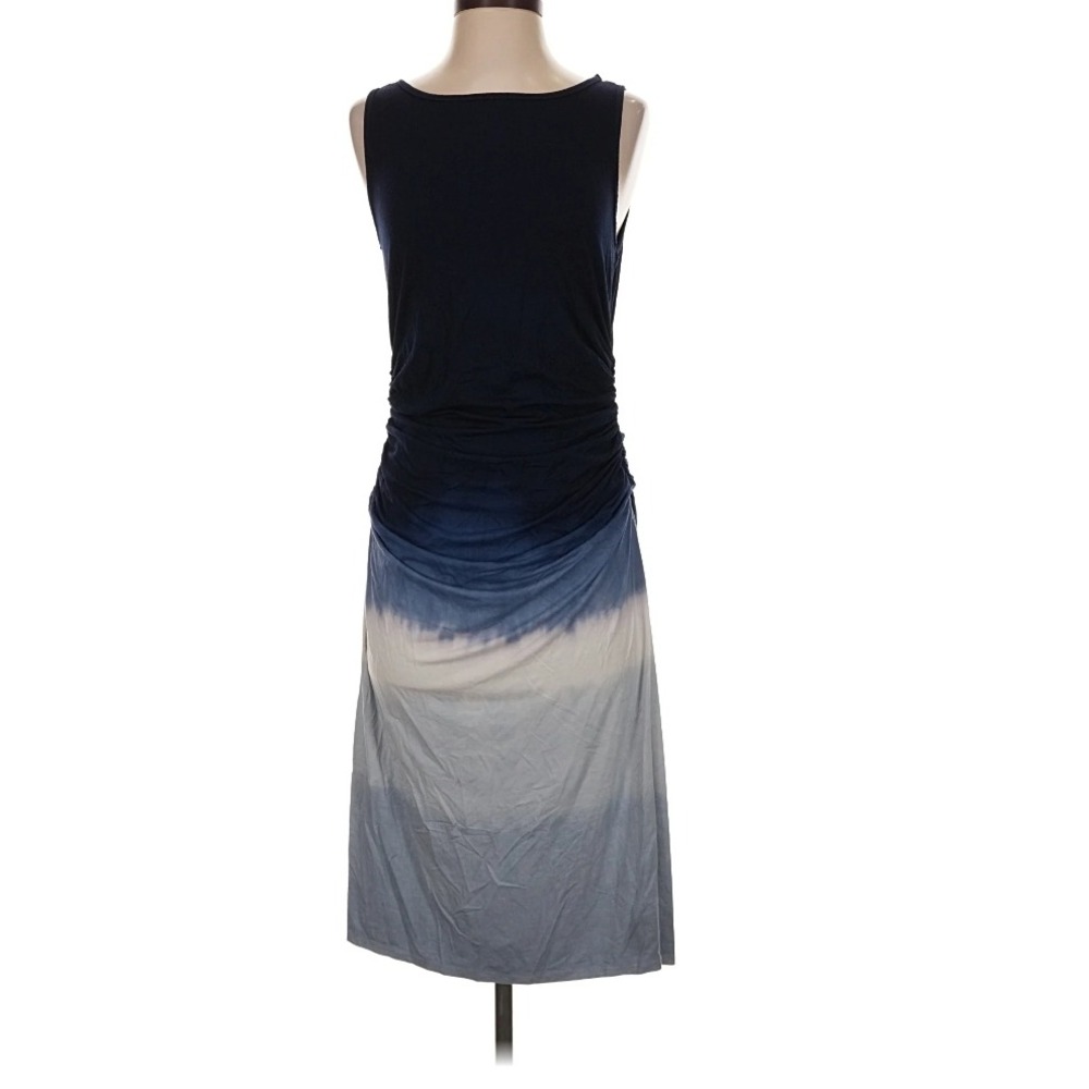Athleta Ombre Dip Dye Midi Dress Navy Blue Grey Ruched Side Jersey Scoop Neck XS